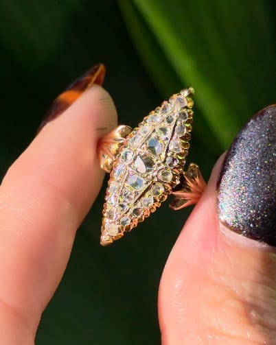 Rose-cut navette ring